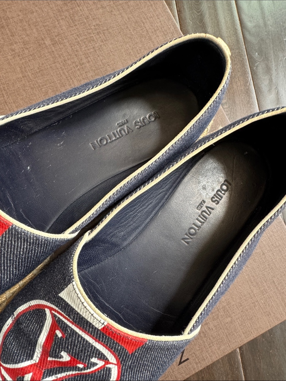 Women Louis Vuitton LV Logo Canvas Espadrilles Flats Shoes Navy Red White 37 - Picture 9 of 9